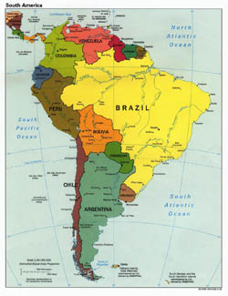 Large detailed political map of South America with capitals - 1998.