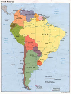 Large detailed political map of South America with capitals and major cities - 1989.
