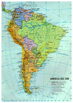 Large political and hydrographic map of South America with major cities and capitals.