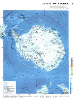 Detailed physical map of Antarctica.