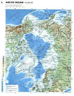 Detailed physical map of Arctic Ocean.