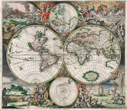Large detailed antique political map of the World 1689.