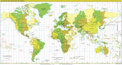 Large detailed Time Zones map of the World - 2010.