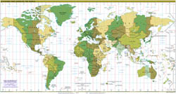 Large detailed Time Zones map of the World - 2012.