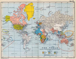 Large old political map of the World - 1910.